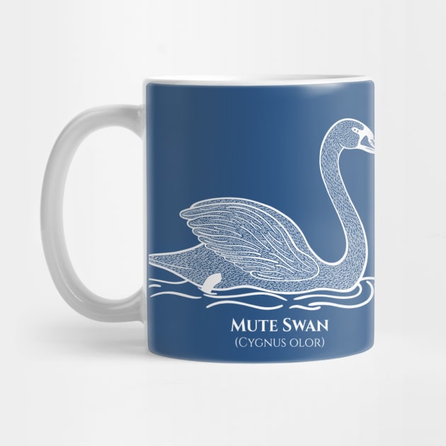 Mute Swan with Common and Latin Names - hand drawn bird design on navy blue by Green Paladin